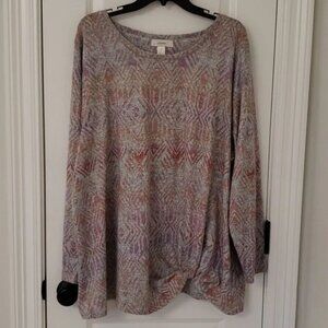 Cozy Ombre Print Top with Knot Detail 3X Women Plus CJ Banks